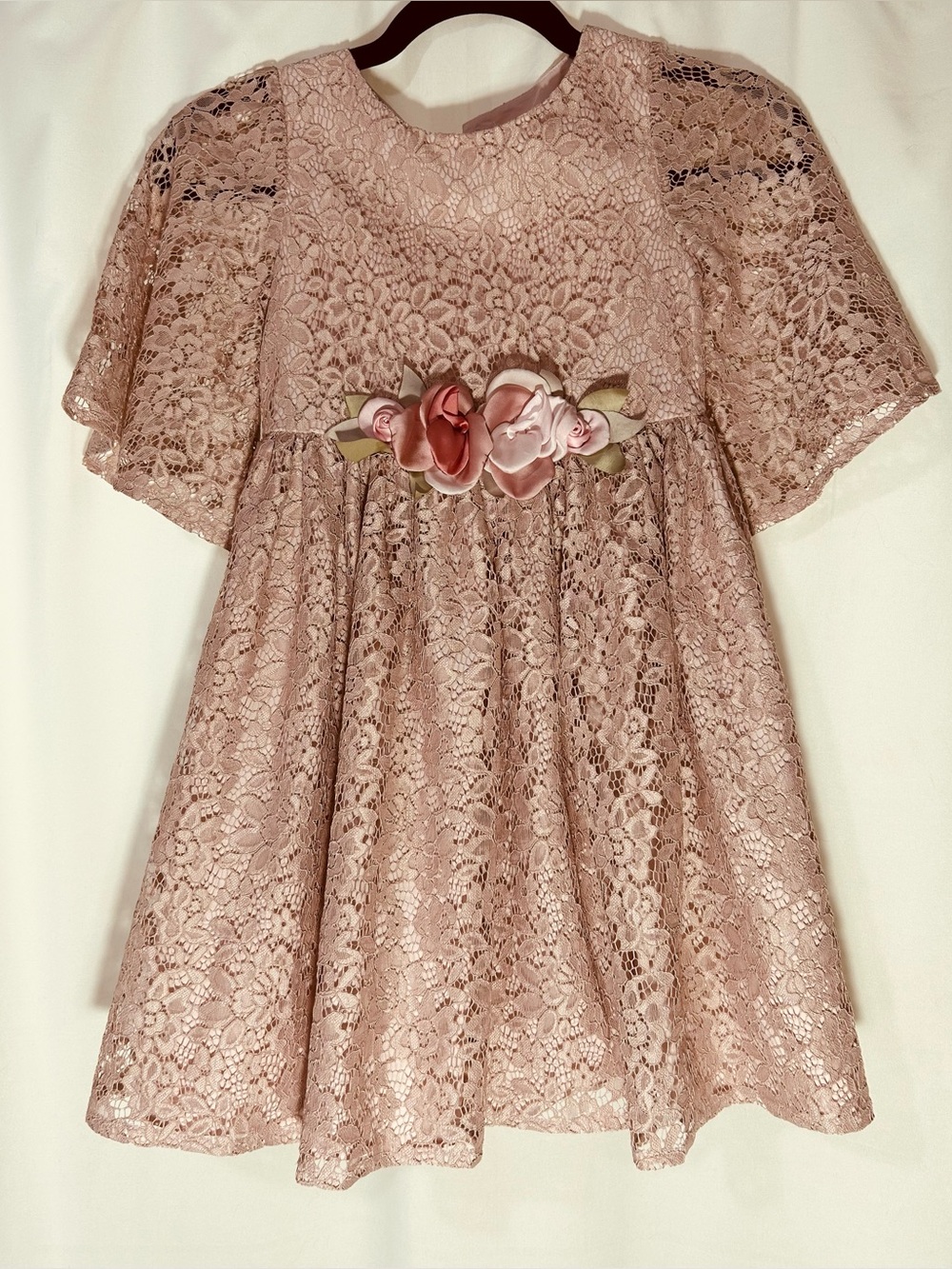 Laura Ashley Girls Pink Lace Floral Waist Dress Sz 6X Excellent condition